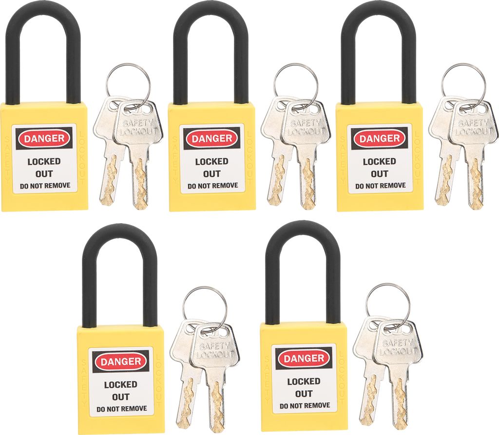 5 Sets Lockout Lock 38mm Nylon Engineered Staubdichtes Sicherheitsvorhängeschloss für IndustriestandorteGelb