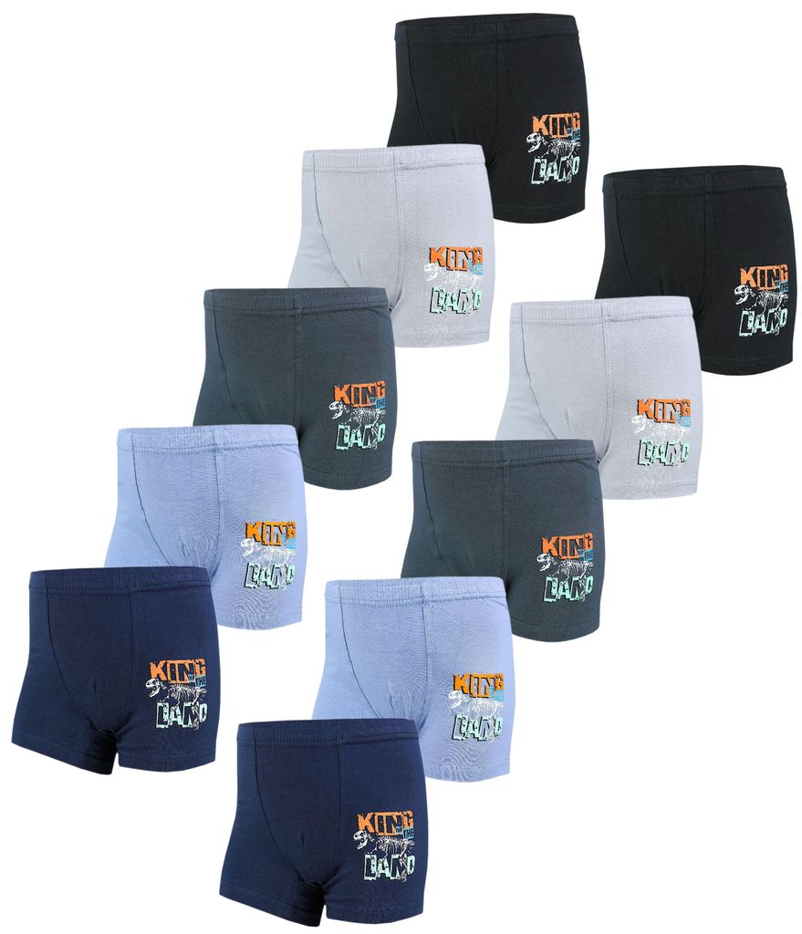 TupTam Jungen Boxershorts Unterhose Kinder Boxer Unterwäsche 10er Pack, Farbe: 10er Pack Dunkelblau Blau Anthrazit Dinosaurier, Größe: 140-146