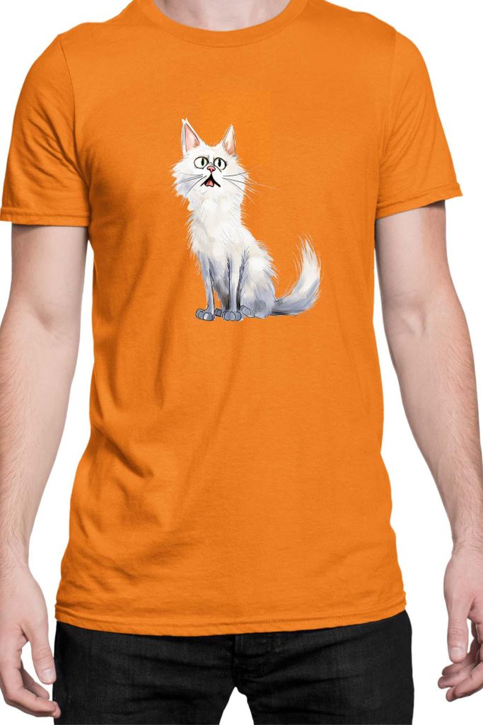 Herren T-Shirt Funny Cats Breeds Turkish Angora Cat, Man S / Orange