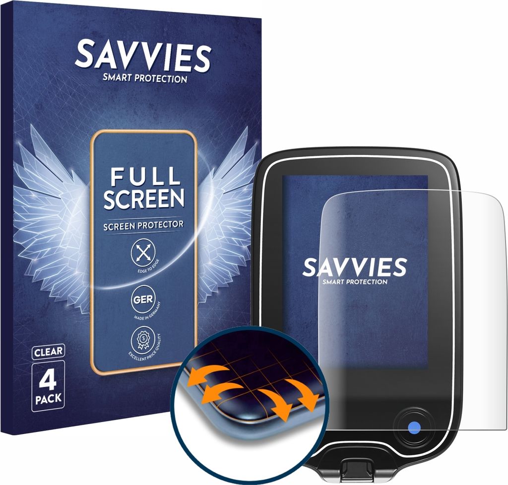 4x Savvies Fullscreen Schutzfolie für Freestyle Libre 2 Displayschutz Folie Fullcover Klar Transparent