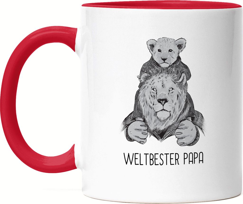 Weltbester Papa Tasse Rot SW Spruch Löwenpapa Vatertag Geschenkidee Bester Papa Dad