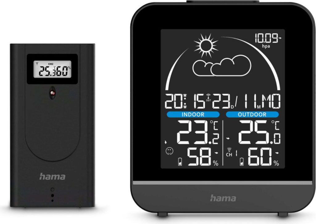 Hama Wetterstation La Gomera, mit Außensensor, Funk, Wecker, Schwarz (00222218)