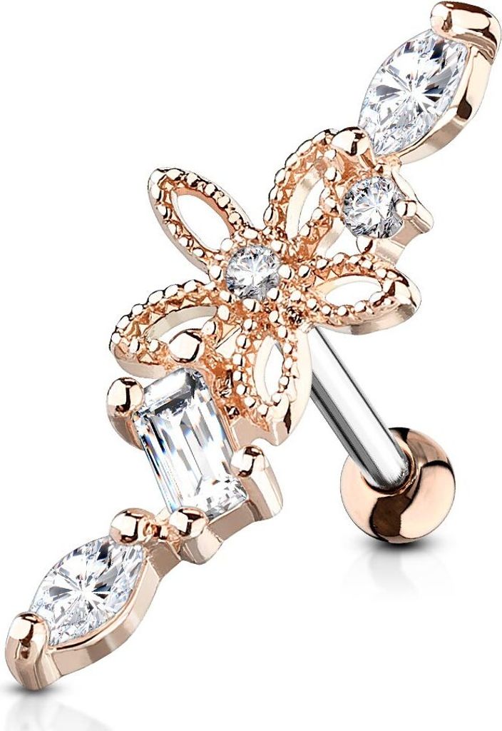 Helix Piercing Barbell Blume Rose Gold/Klar