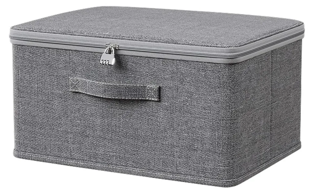 Boîte verrouillable 38x25x16 cm - Coffre de rangement en tissu gris