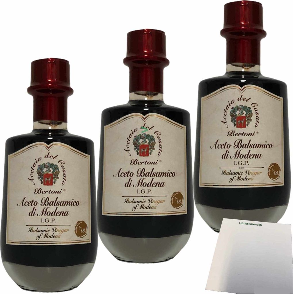Bertoni Aceto Balsamico di Modena IGP "Oro" Gold 3er Pack (3x250ml) + usy Block