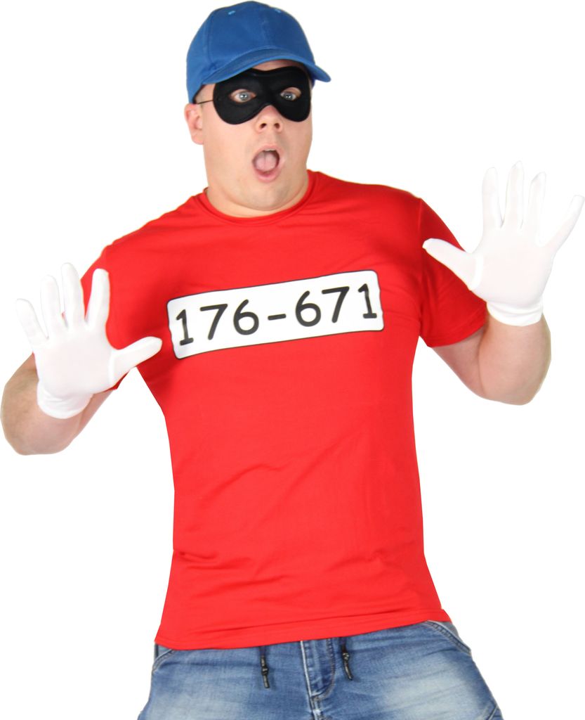 Bankräuber Kostüm für Herren mit - T-Shirt - Maske - Mütze und Handschuhen - Fasching und Karneval Kostüme für Paare, Größe:XXL