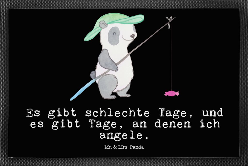 Mr. & Mrs. Panda Schmutzmatte Panda Angeln 50 x 75 cm - Schwarz - Geschenk, fußmatte, Fußabstreifer, Bodenvorleger, gehen, Fussmatte, Angelsport,...