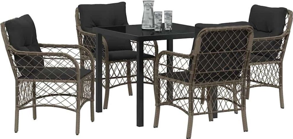 vidaXL Garten Essgruppe mit Kissen 5 pcs Grau Poly-Rattan