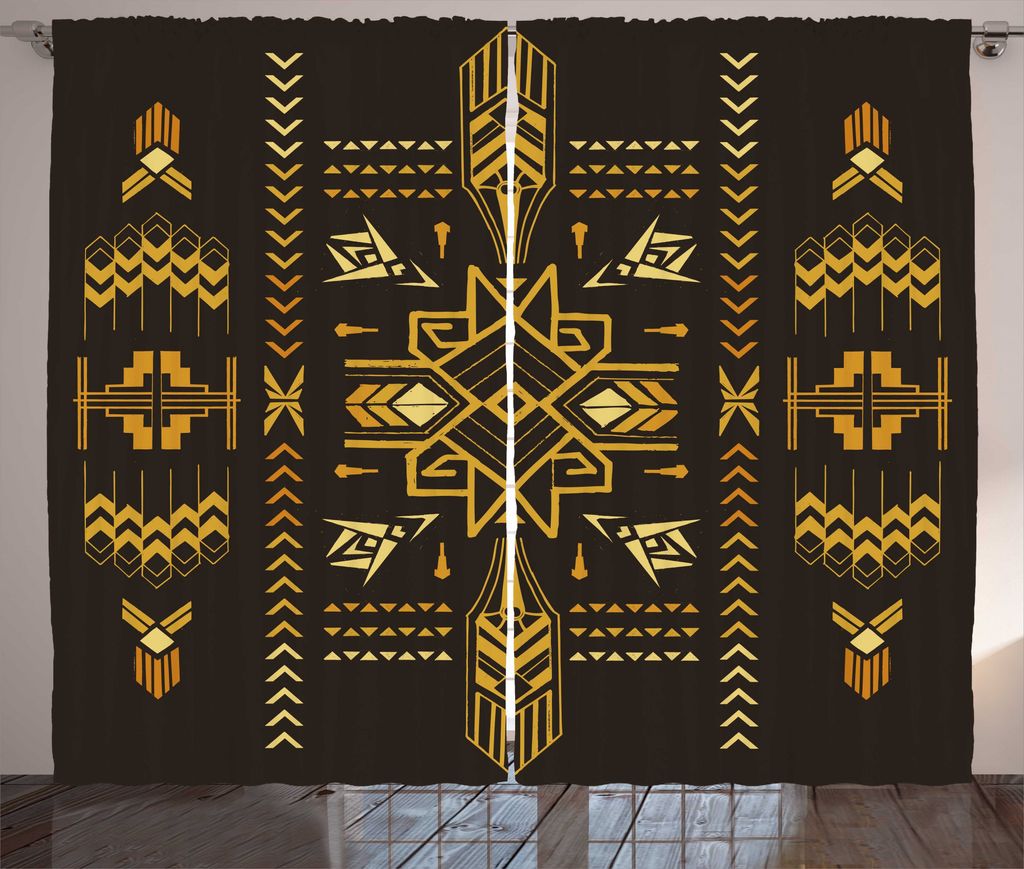 ABAKUHAUS Geometrisch Rustikaler Gardine, Stammes-Weinlese Azteken, Schlafzimmer Kräuselband Vorhang mit Schlaufen und Haken, 280 x 225 cm, Dunkel...
