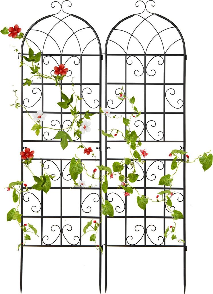 COSTWAY Rankgitter Metall, 2er Set, dekorativer Gartenzaun, freistehende Rankhilfe, Spalier Garten zum Stecken, Rankspalier Schwarz 180 x 50 cm