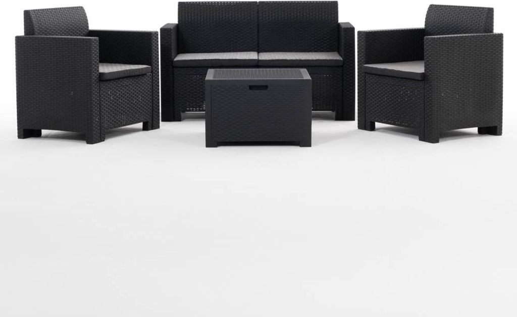 Garten-Loungeset aus Rattanoptik-Harz mit 2-Sitzer-Sofa, 2 Sesseln und Aufbewahrungstisch – leicht, pflegeleicht und mit abnehmbaren Kissen, idea...