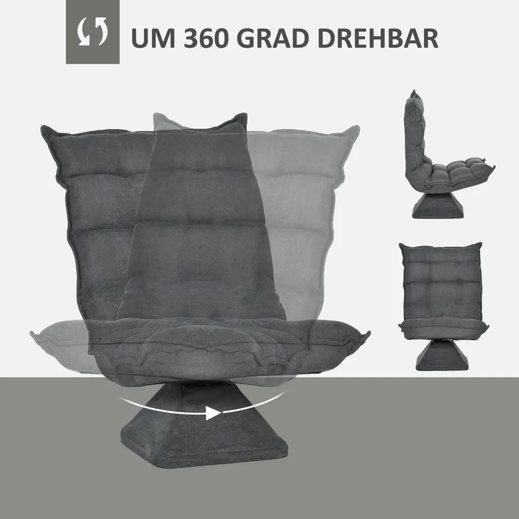 Coussin de sol pour salon et bureau : fauteuil relax gris pivotant - 5