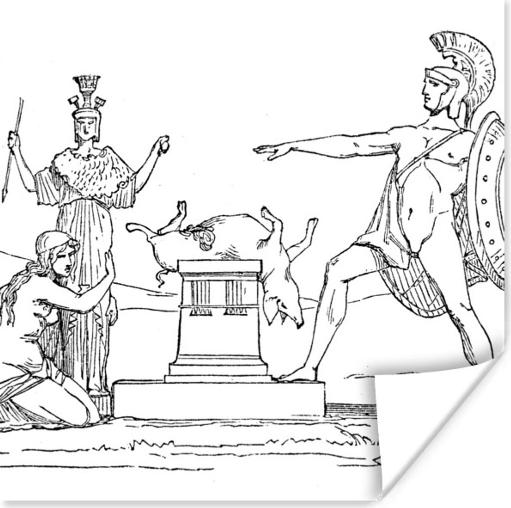 MuchoWow Poster Eine antike Illustration von Figuren der griechischen Mythologie, darunter Ajax 30x30 cm - Wandposter - Printing