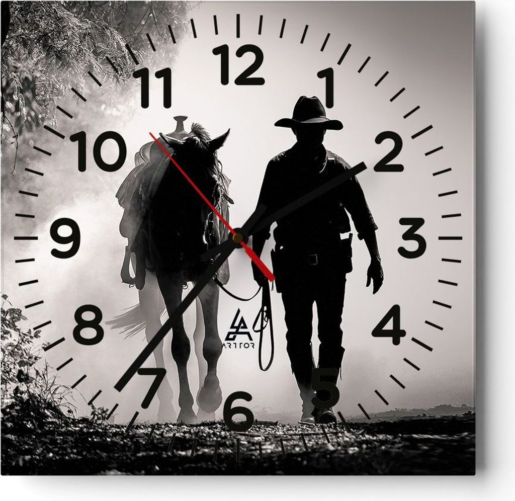 Wanduhr - Quadrat - Glasuhr - Cowboy Pferd Shady - 30x30cm - Schleichendes Uhrwerk - Lautlos - zum Aufhängen bereit - Dekoration Modern - Wanddeko...