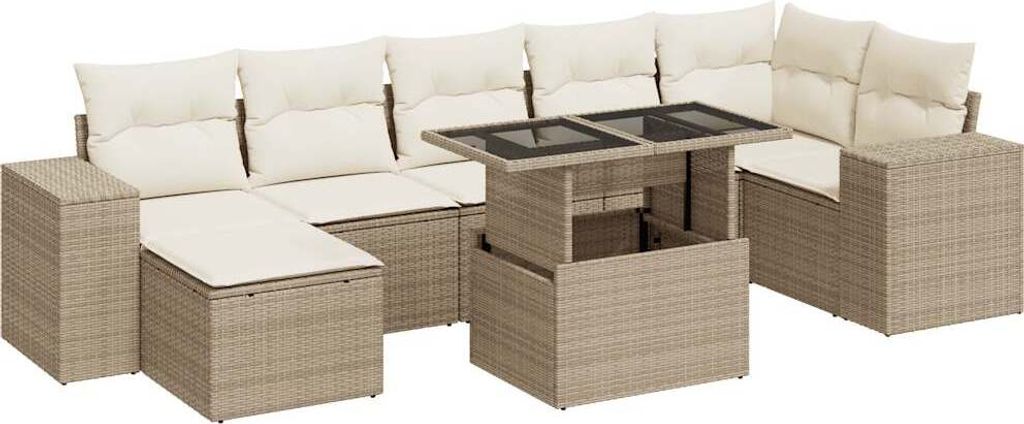 "2026 MODERNE" 8-tlg. Garten-Lounge-Set - elegantes Design - Sitzgruppe/Gartengarnitur - mit Kissen Beige Poly Rattan - Terassenmöbel NeuMöbel938352