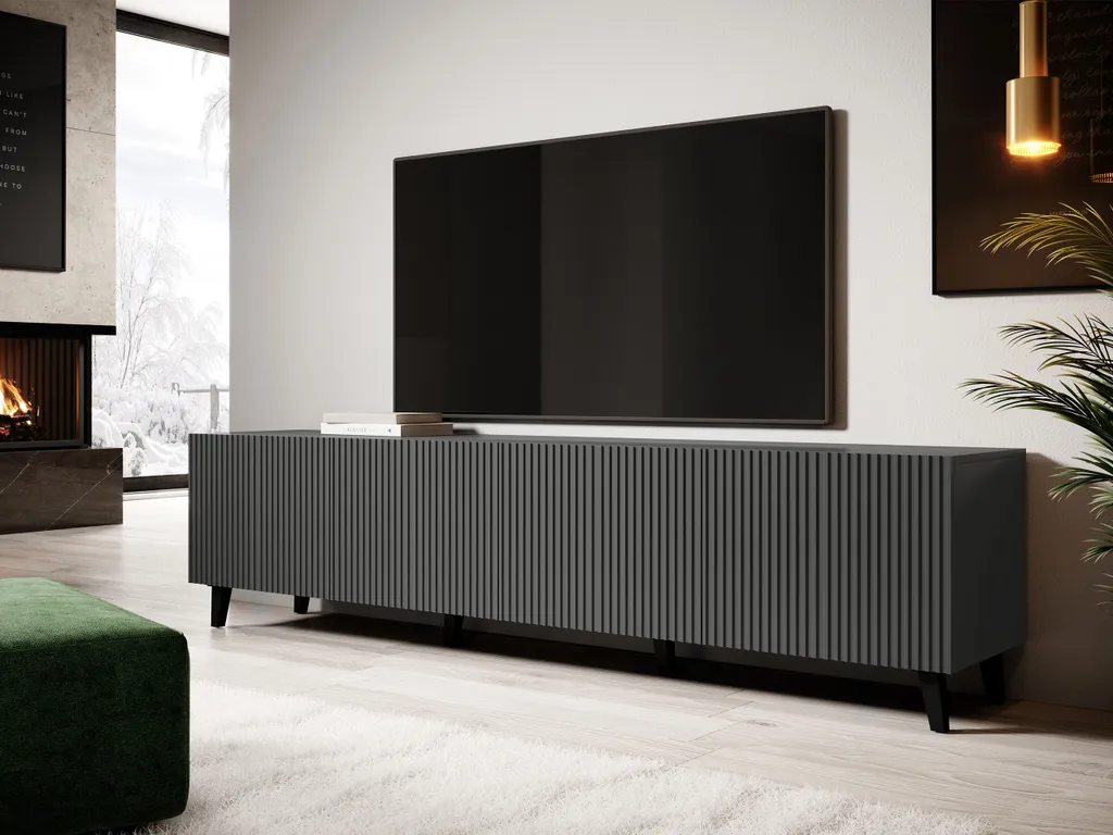 Meuble TV HAER 2 Gris Anthracite - Rangement Multimédia avec Finition Mate