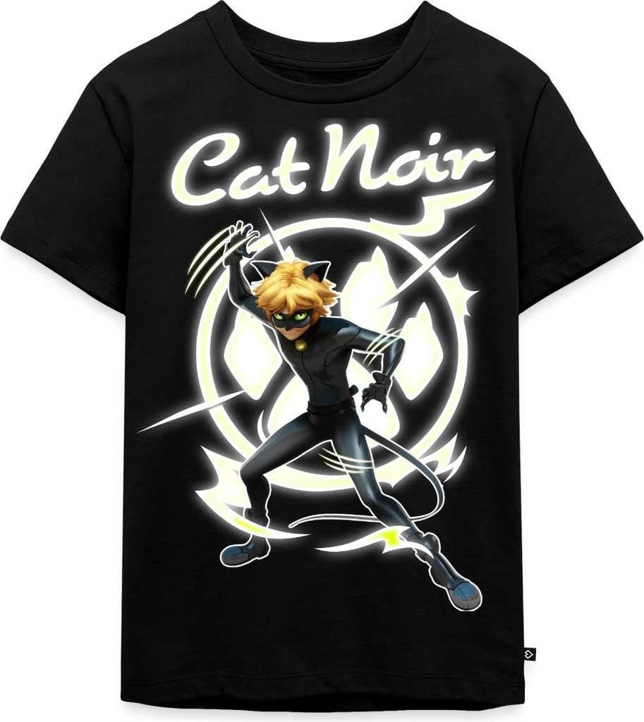 Spreadshirt Miraculous Cat Noir Adrien Superheld Kinder Premium T-Shirt, 98/104 (2 Jahre), Schwarz