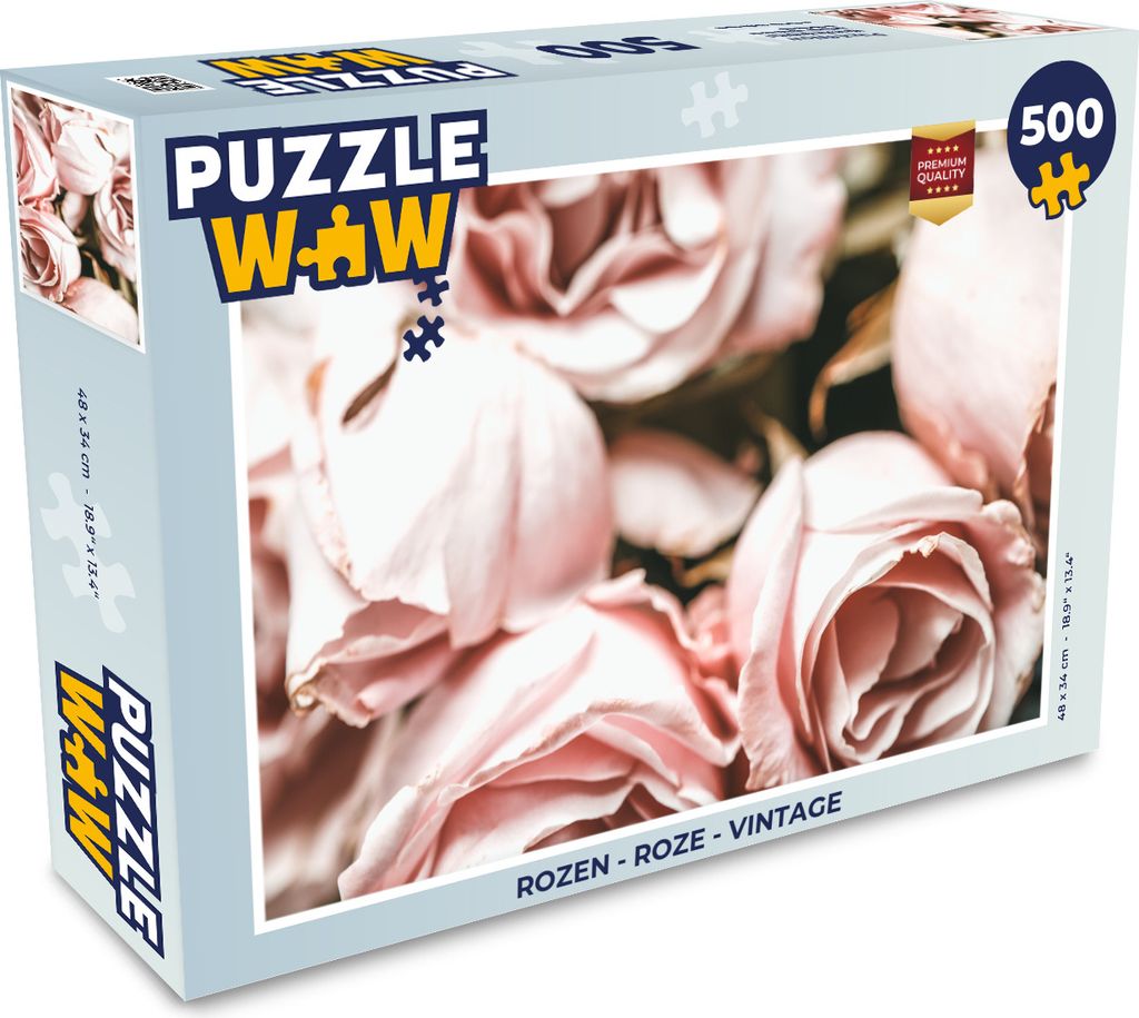 MuchoWow Puzzle 500 Teile Rosen - Rosa - Vintage - 500 Teile - Kinder - Selberbauen - Puzzlespiele