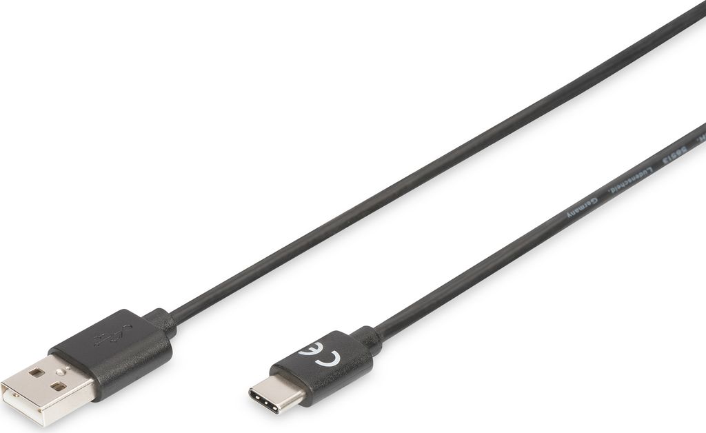 DIGITUS USB 2.0 Anschlusskabel USB-C - USB-A Stecker 1,8 m schwarz