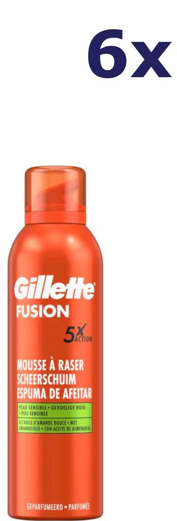 6x Gillette Fusion Scheerschuim Gevoelige Huid 250 ML