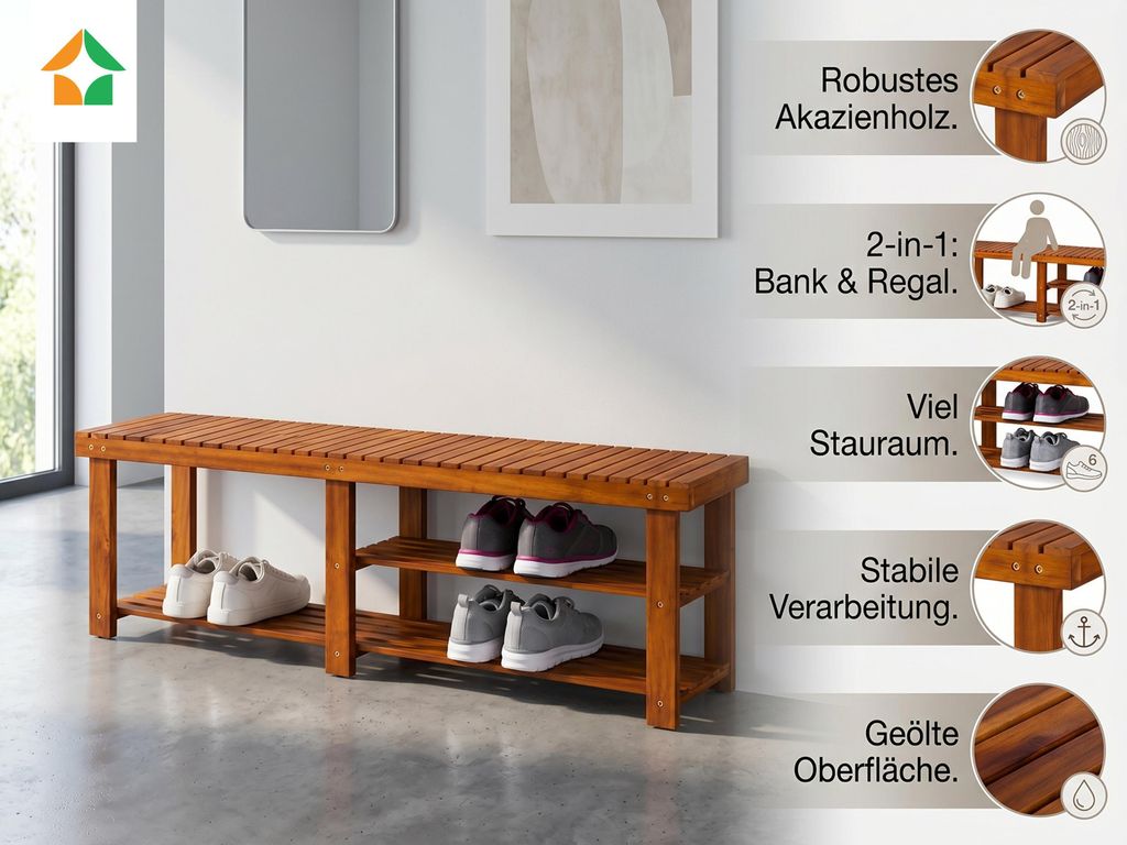 Estante para zapatos 2 en 1 y banco con asiento, fabricado Imagen del producto 