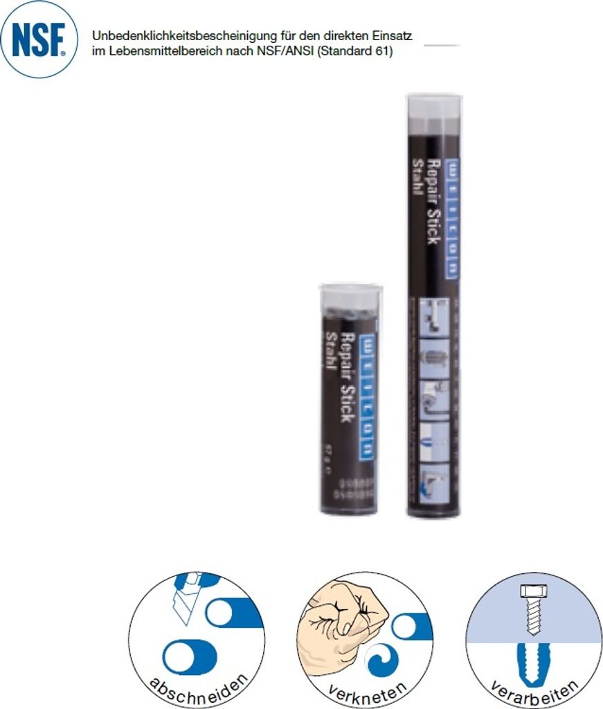 WEICON Repair Stick | Stahl | 57g |2 Komponenten Kleber |Epoxidharz | Spezialkleber | schnell u. hochfeste Reparatur für Metallteile, Behälter, uvm.