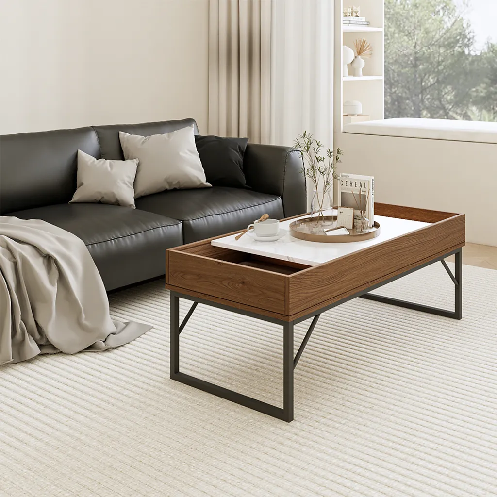 Vicco Tavolino da salotto Lunero, 105 x 50 cm, Noce/Marmo - 7