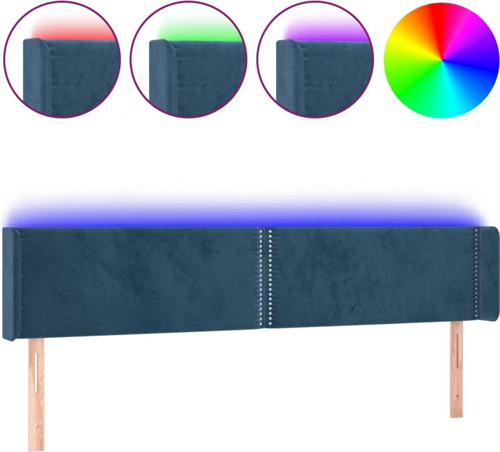 vidaXL LED Kopfteil Dunkelblau 163x16x78/88 cm Samt