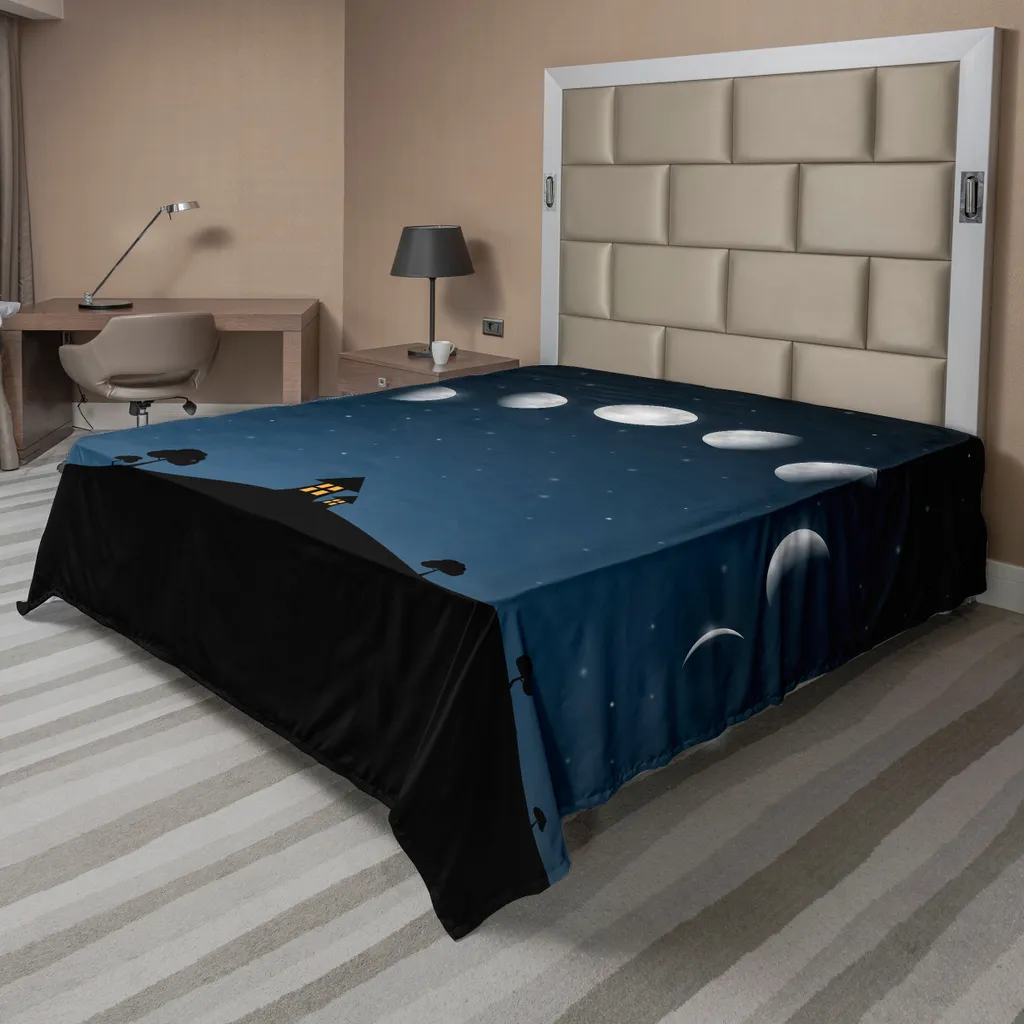 Drap de Lit Doux Imprimé Lune et Étoiles, Finition Premium 266x260 cm
