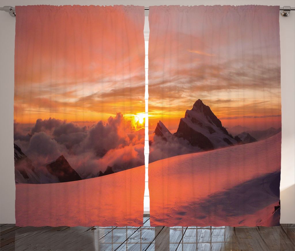 ABAKUHAUS Natur Rustikaler Vorhang, Sonnenaufgang in den Schweizer Alpen, Wohnzimmer Universalband Gardinen mit Schlaufen und Haken, 280 x 175 cm, ...
