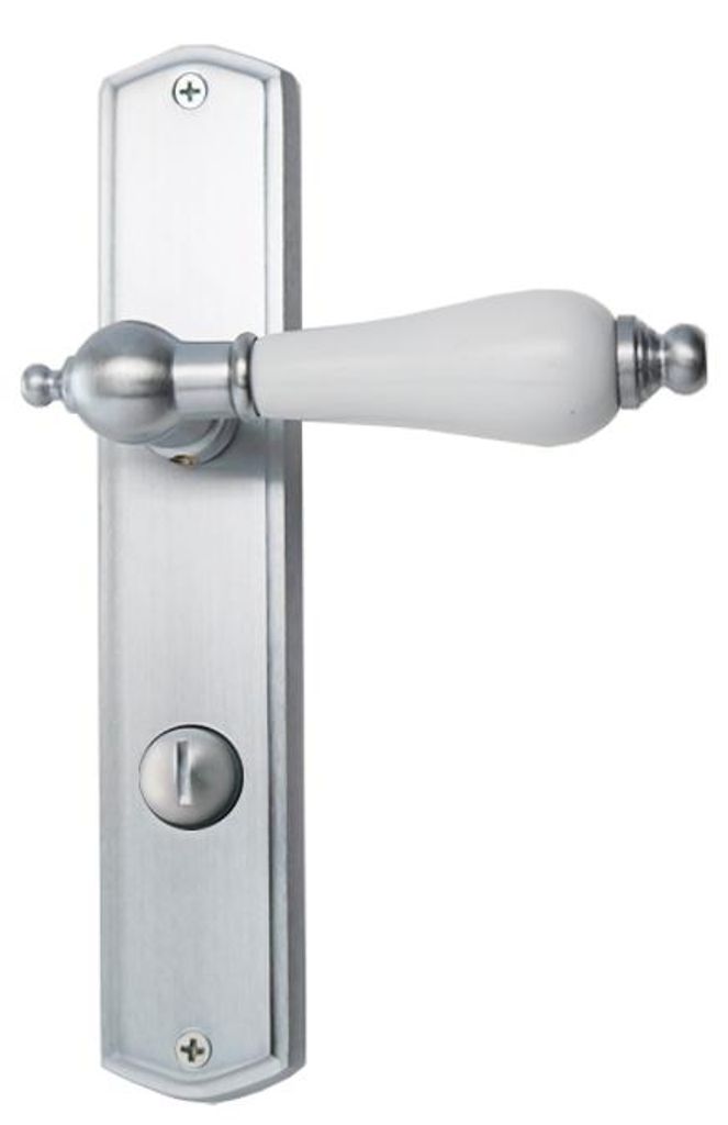 Oscar R039 Ghidini Türgriff-Langschild-Garnitur M18 mattchrom Handhabe weiß (Lochung: WC) Lochung: WC