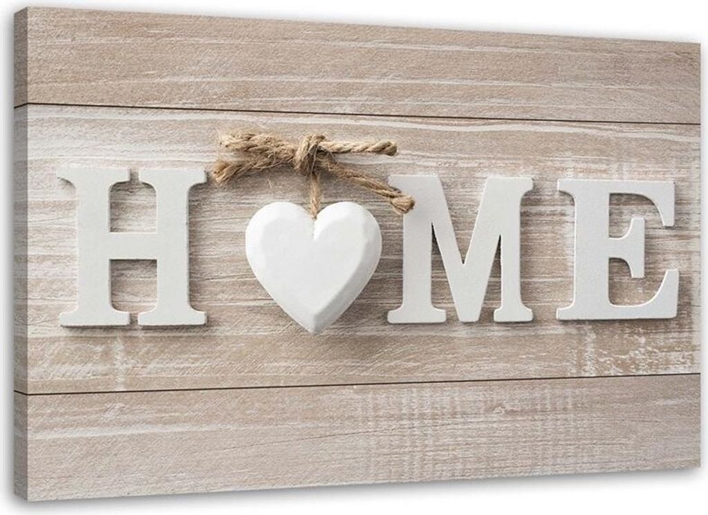 Leinwandbild home-schriftzug in leuchtenden farben 60x40 cm Feeby beige wandbild bereit zum aufhängen