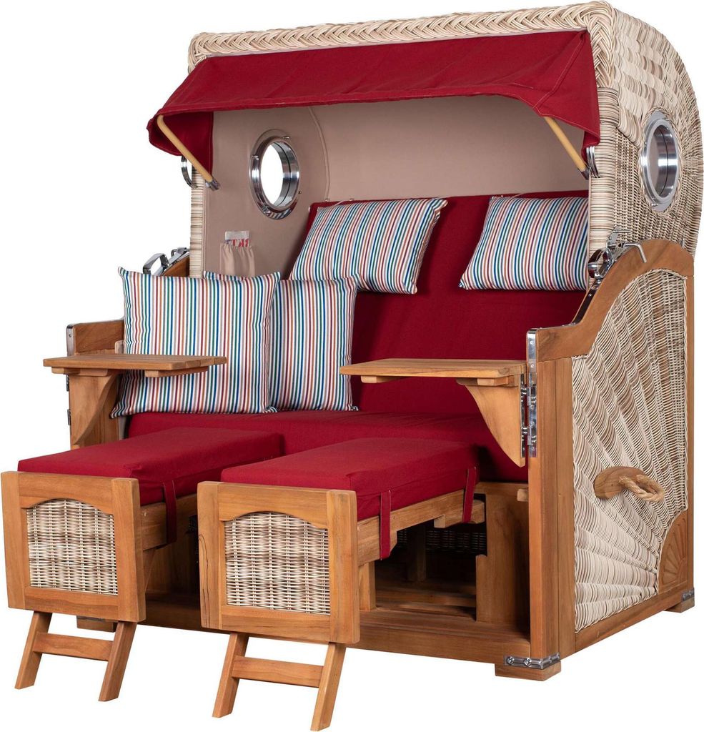 Strandkorb-Set - bene living - Ammersee Grande XL Teak - PE shell - Modell 585 - inkl. Liftersystem