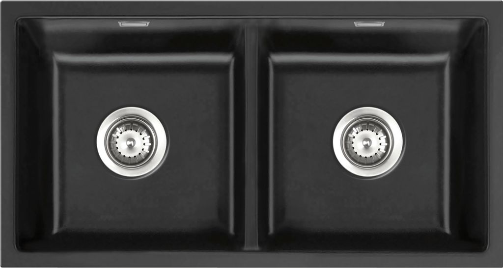 Systemceram KeraDomo Spüle MERA TWIN F/o in LAVA mit Handbetätigung / Keramikspüle