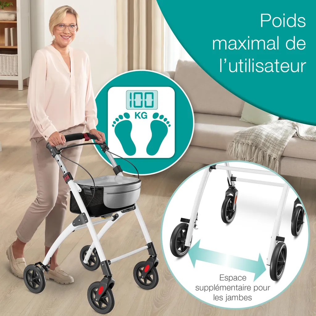 Rollator d'appartement ELONEO pliable et compact de 54cm de large
