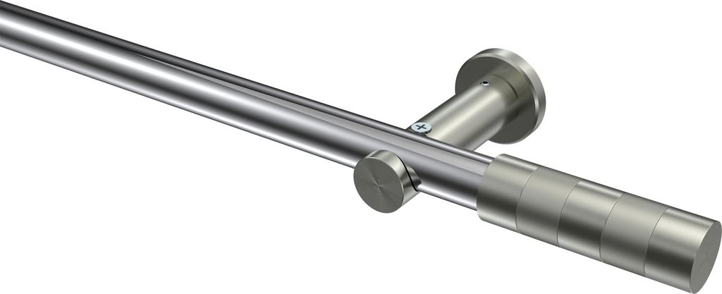 Interdeco Gardinenstange / Vorhangstange Chrom / Edelstahl-Optik, Typ Platon Mavell (Zylinder) ohne Ringe, 20 mm Ø 1-läufig, 100 cm