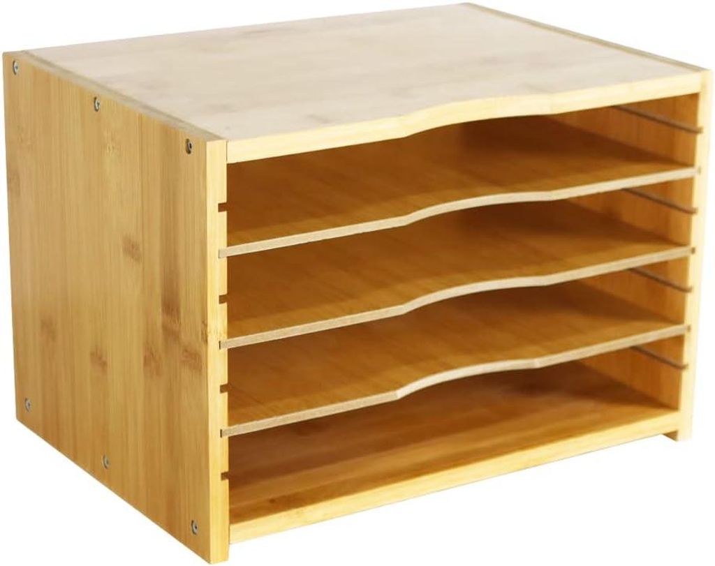 WKWKER Bambusbriefbox 3 Anpassbare Regale, Büromisator des Büros, Stufe Papierfach Büro, Zuhause, Studium, Lagerung (natürliche Farbe)
