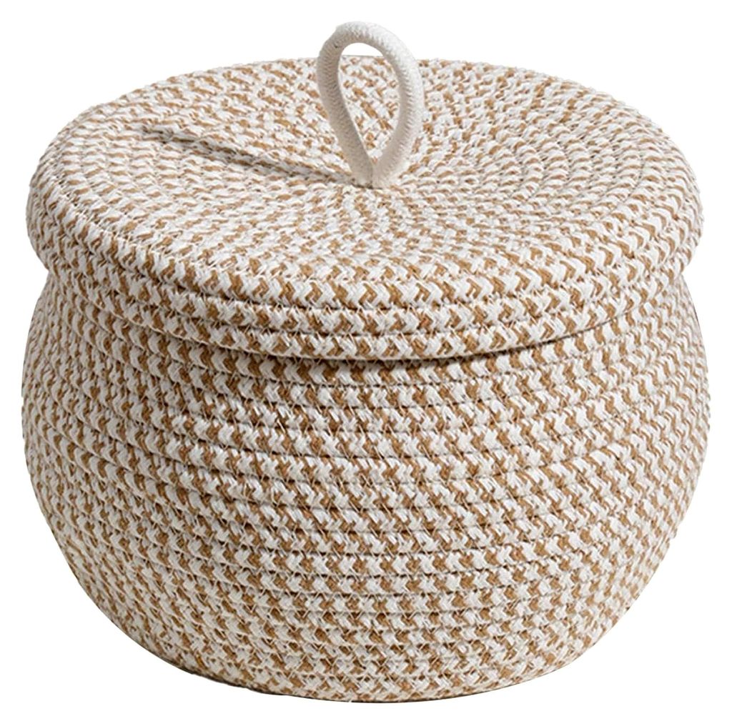 Aufbewahrungskorb aus Seil mit Deckel, gewebte Box für Zuhause, für Servietten, Spielzeug, Make-up, Snacks, Handtücher, Schlüssel und Kunst