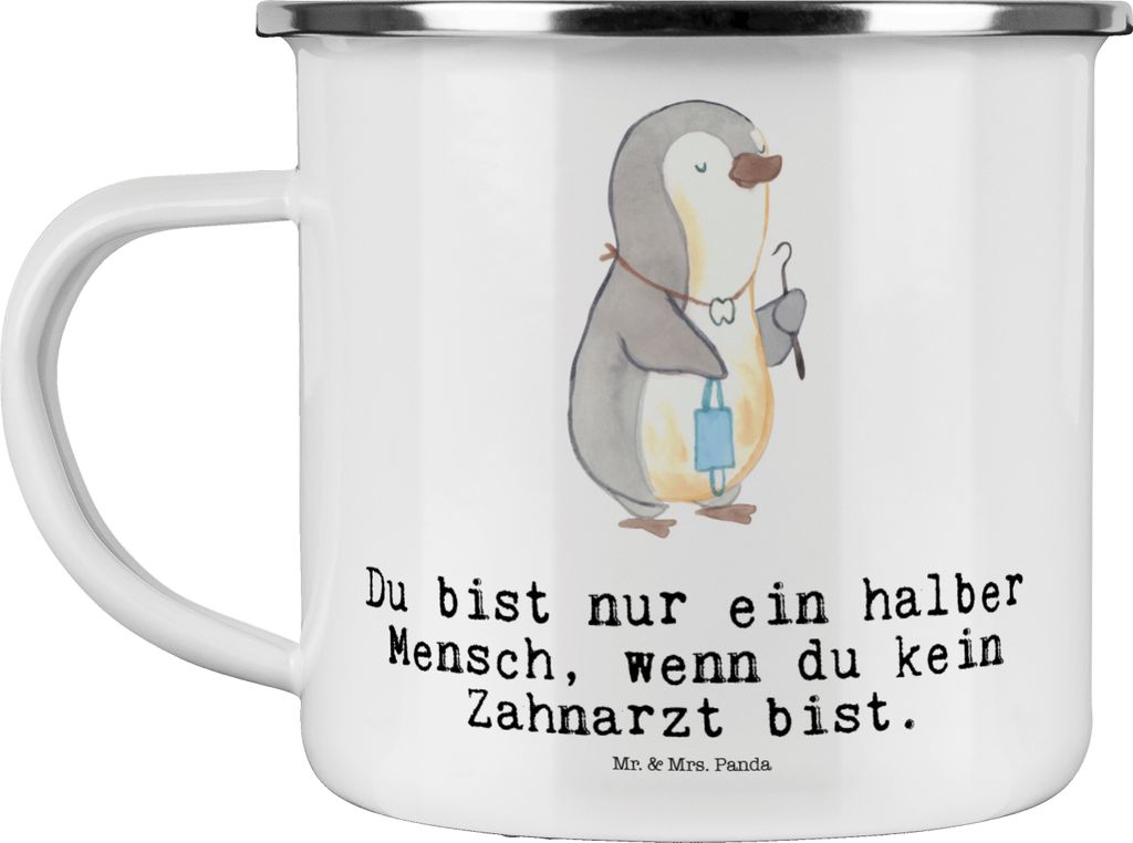 Mr. & Mrs. Panda Teetasse Zahnarzt Herz - Weiß - Geschenk, Teebecher, Emaille Tasse, Blechtasse, Pott