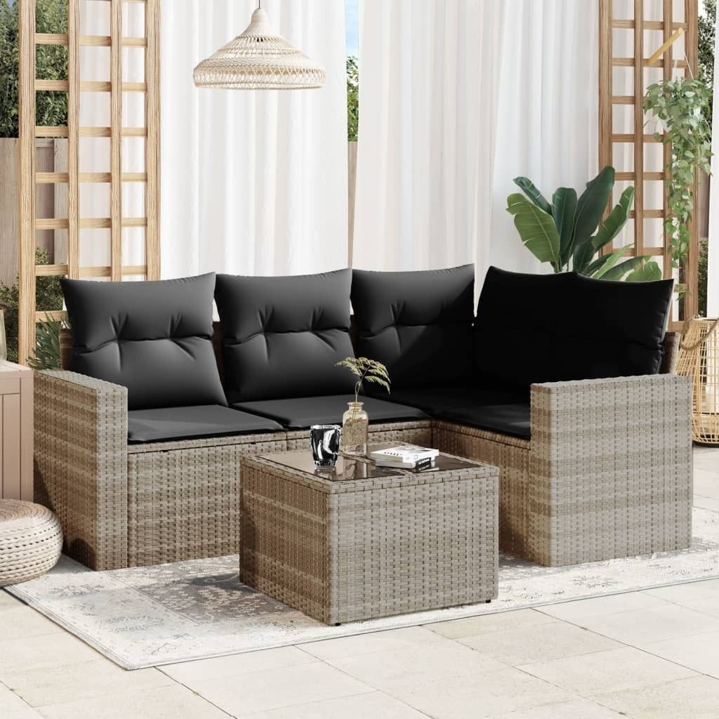 Maison Exclusive - 5-tlg. Garten-Sofagarnitur mit Kissen Hellgrau Poly Rattan