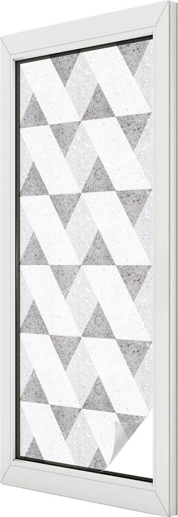 Buntglas Fensterfolie – 146x50 cm – Stained-Glass Design – blickdichte dekorative Sichtschutzfolie – selbstklebend, UV-Schutz – Graue Dre...