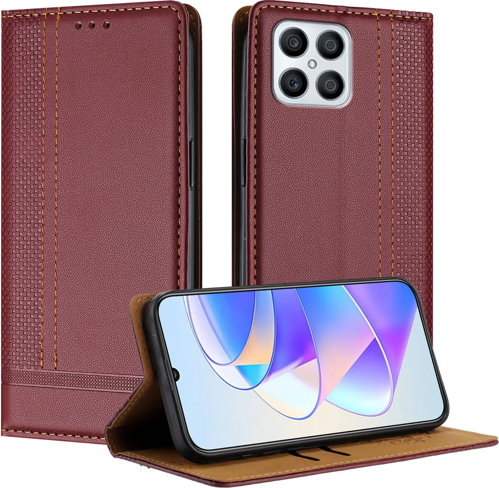 Custodia per Honor X8 4G in pelle con funzione stand Rosso scuro