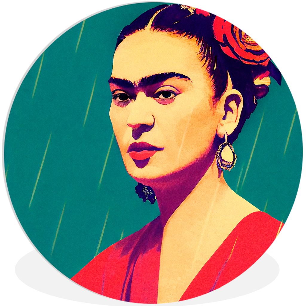 MuchoWow Rundes Wandbild - Runde Bilder Porträt - Frida Kahlo - Frau - Vintage - Rot Ø 90 cm Kreis Wanddekoration Kunststoff - Wandkreis - Wand...