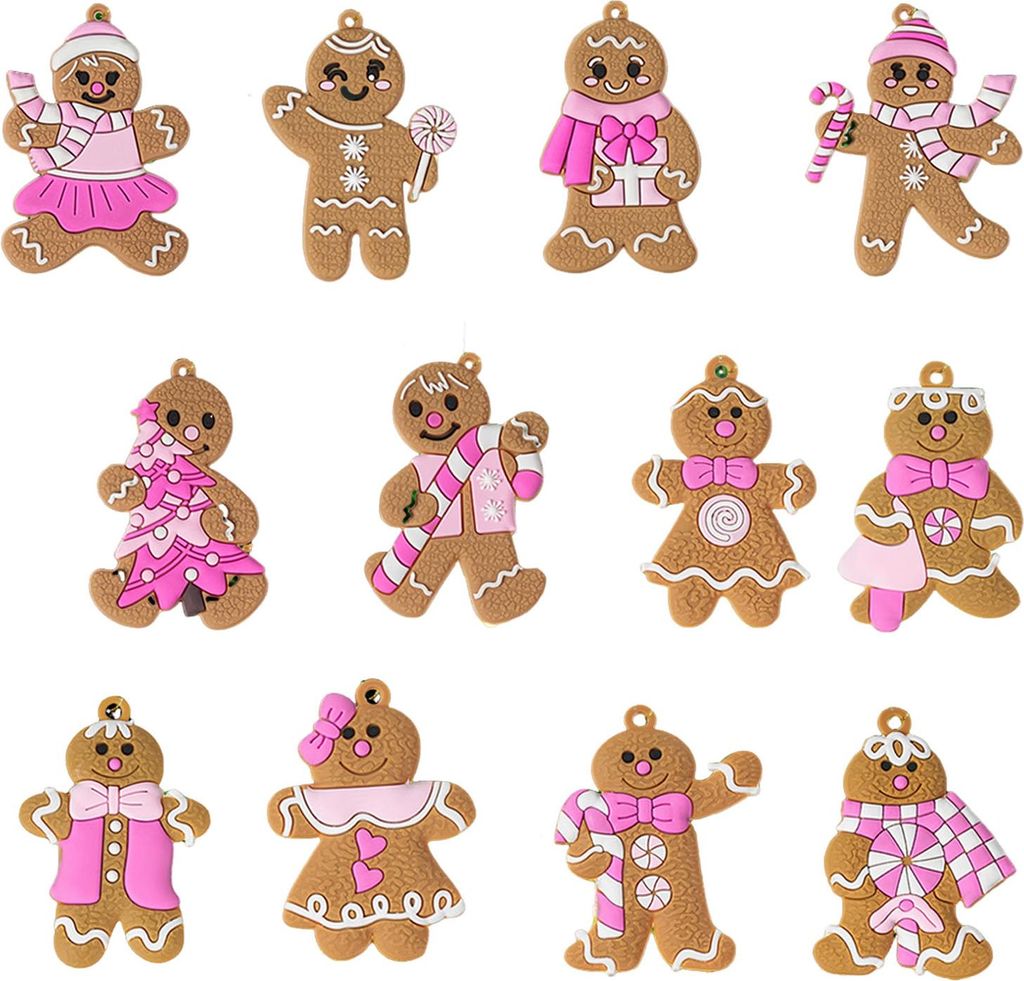 Lebkuchenmann-Weihnachtsbaumschmuck, Weihnachtsmann, Stock, Schneeflocken, Hängende Kunststoffdekoration für den Weihnachtsbaum im Landhausstil, ...