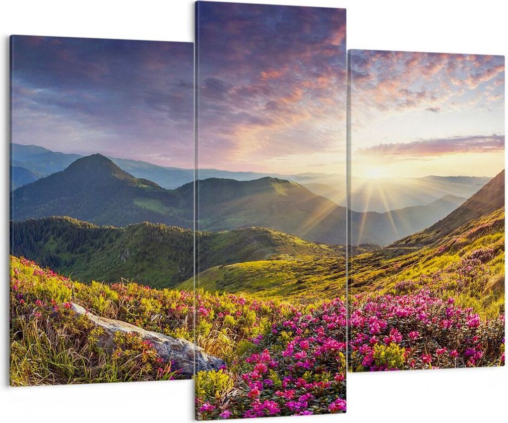 Bild auf Leinwand - Leinwandbild - Gebirge Wiese Landschaft Wald - 130x100cm - Wand Bild - Wanddeko - Leinwanddruck - Bilder - Kunstdruck - Leinwan...