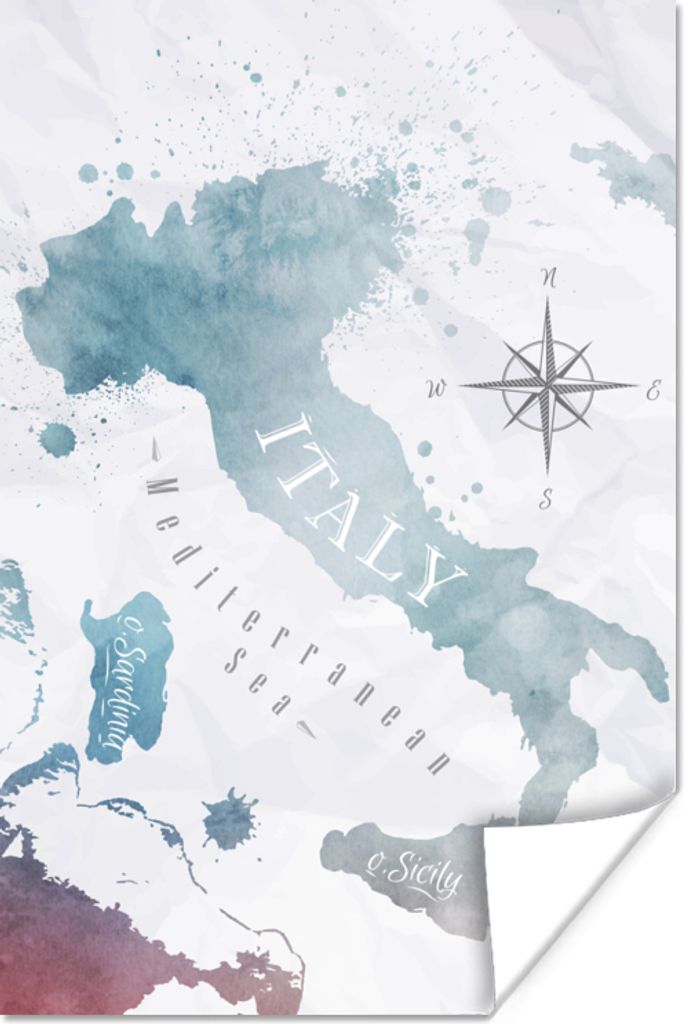 MuchoWow Poster Weltkarten - Farbe - Italien 120x180 cm - Kunstposter