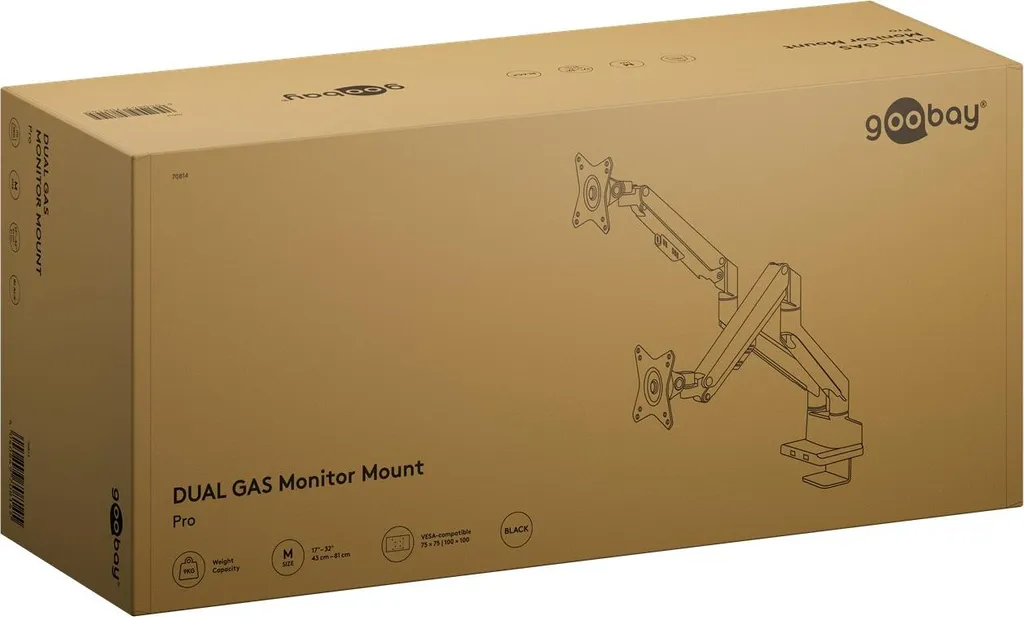 Goobay 70814 Support Double Écran à Gaz pour Moniteurs 17-32 Pouces