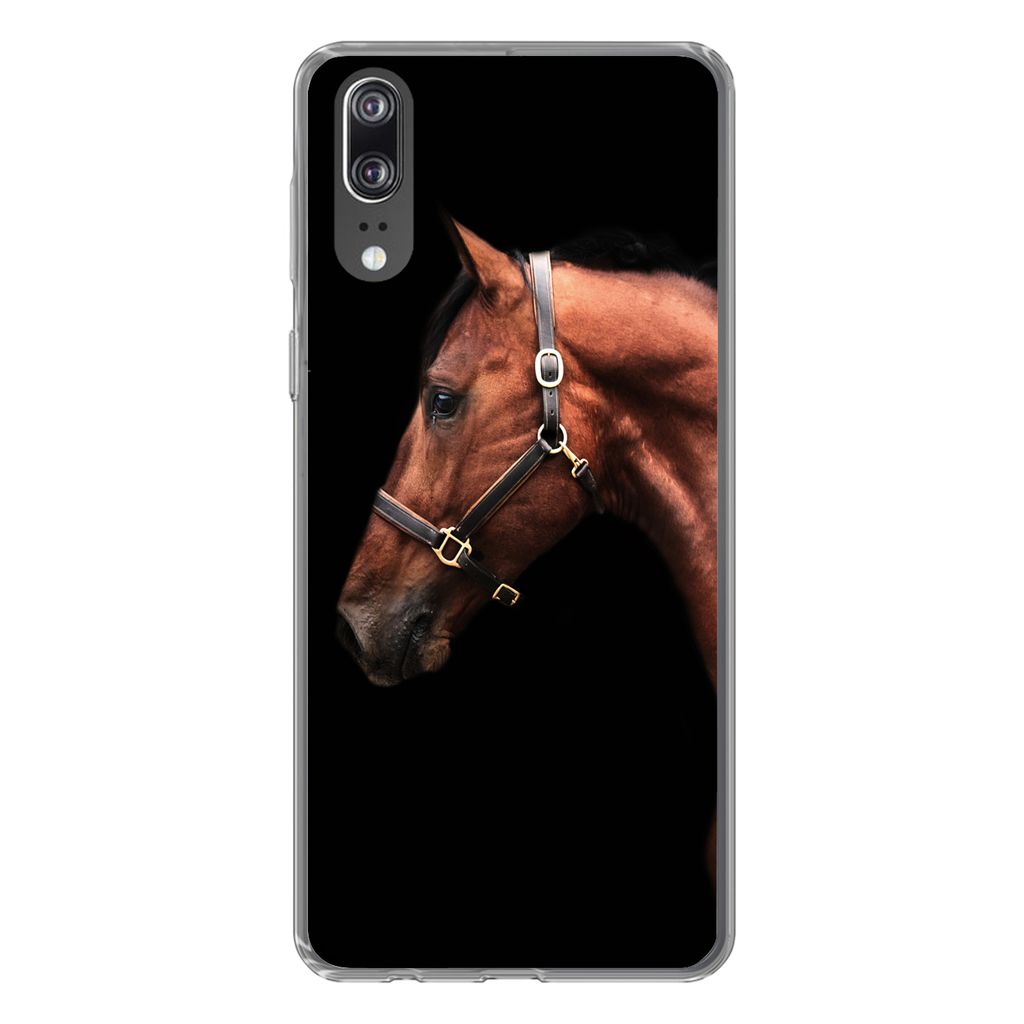 MuchoWow Handyhülle Schutzhülle Hülle für Huawei P20 Pferd - Leicht - Halfter Silikon Softcase Handy Hülle - Hardcover