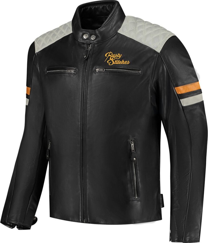 Rusty Stitches Jari V2 Motorrad Lederjacke, schwarz/grau, 2XL