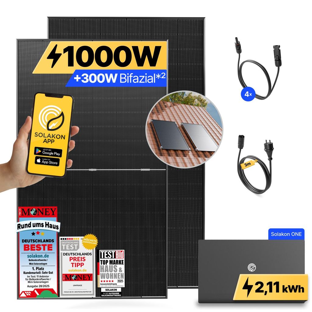 1000W Balkonkraftwerk mit Speicher Solakon ONE (2,11 kWh) Produktbild 